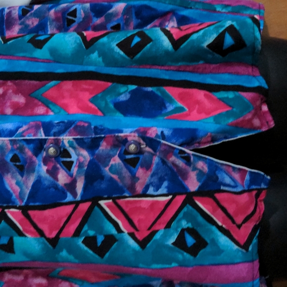 Vintage 90s Caliche Collection geo print gaudy casual button up blouse sz 16 - Picture 3 of 5